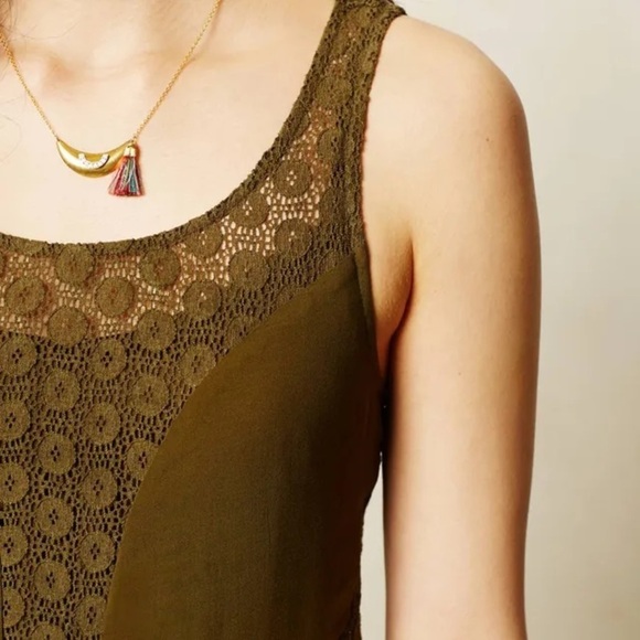 LILKA by ANTHROPOLOGIE Matepe Sleeveless Cutout Back Lace Dress in Moss - Picture 3 of 7